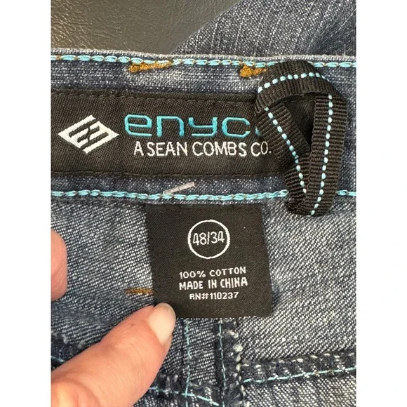 Enyce A Sean Combs Co Jeans Mens 48/32 Blue Denim Embroidered Logo Relaxed Fit - Picture 10 of 10